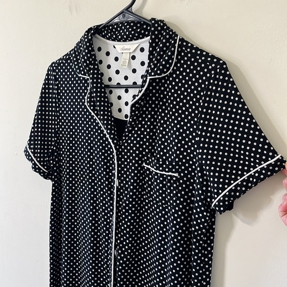 Soma Cool Nights Black White Polka Dot Short Sleeve Button Down Pajama Top Sz M - Picture 4 of 9